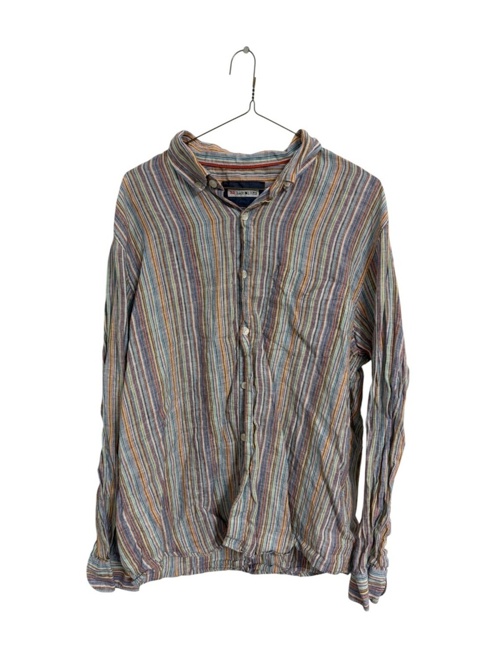 32 Bar Blues Men's Large Multicolor Striped Shirt Coastal Grandpa Cabincore Vint